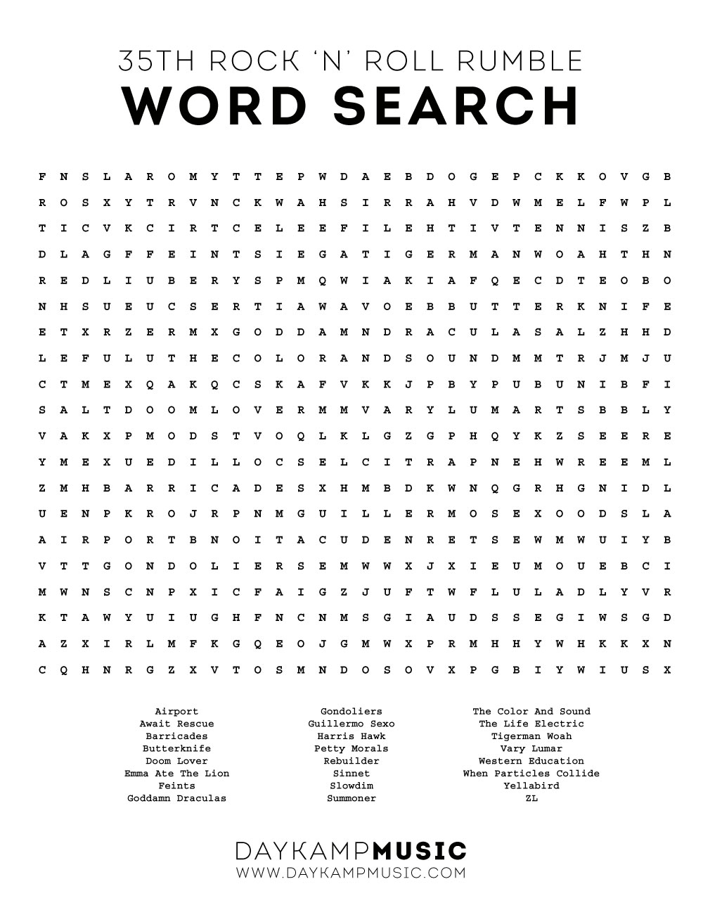 Oh Hey It s A Rock N Roll Rumble Word Search Daykamp Music